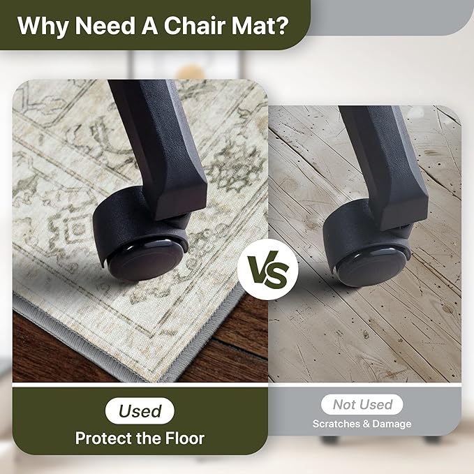 48"x60" Office Chair Mat for Hardwood Tile Floor, Under Desk Carpet Protector for Rolling Computer Chair Mat, Machine Washable Area Rug, Anti-Slip 1/5" Thick Low Pile Thin Vinyl Floor Mat, Trench