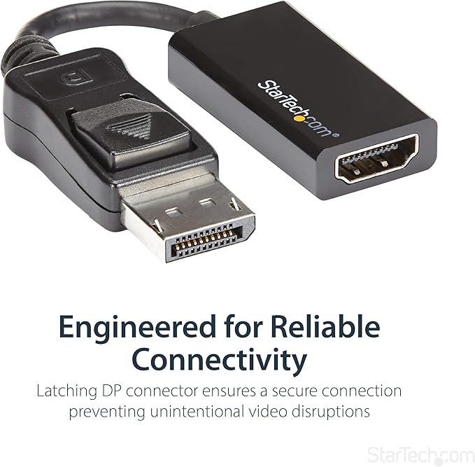 StarTech.com DisplayPort to HDMI Adapter - 4K 60Hz Active DP 1.4 to HDMI 2.0 Video Converter - DP to HDMI Monitor/TV/Display Cable Adapter Dongle - Latching DP Connector (DP2HD4K60S), Black