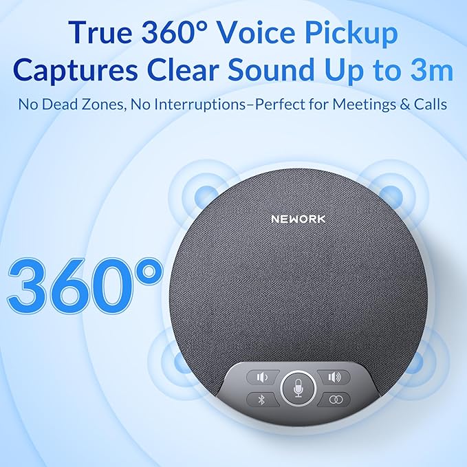 Bluetooth Conference Speakerphone with AI Noise Reduction, 4 Mics, 360° Voice Pickup, 2600mAh Battery, Bluetooth/USB-C/Dongle, Daisy Chain for Large Rooms, Compatible with Zoom/Teams/Skype