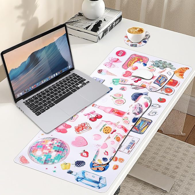 MEGREZ 4-in-1 Ergonomic Memory Foam Wrist Rest Set, Desk Pad, Mouse Pad with Wrist Rest, Keyboard Pad, Suitable for Office Workers, Programmers & Gamers–Relieve Typing & Gaming Fatigue, Off White