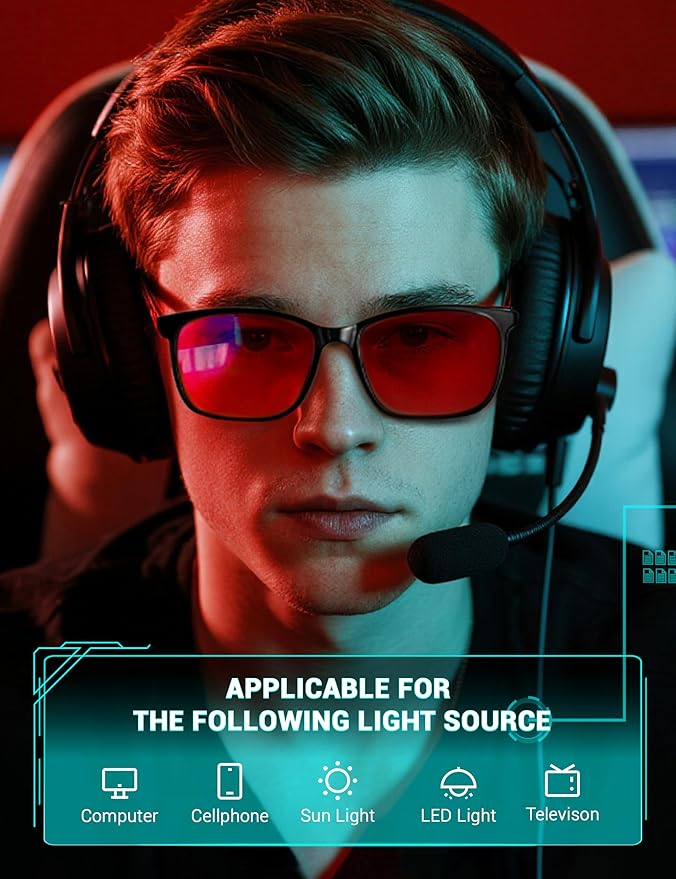 TIJN Sleep Glasses for 99.9% TR90 Blue Green Light Blocking Dual AR Coatings Red Lens for Computer Gaming Reduce Eyestrain, Black