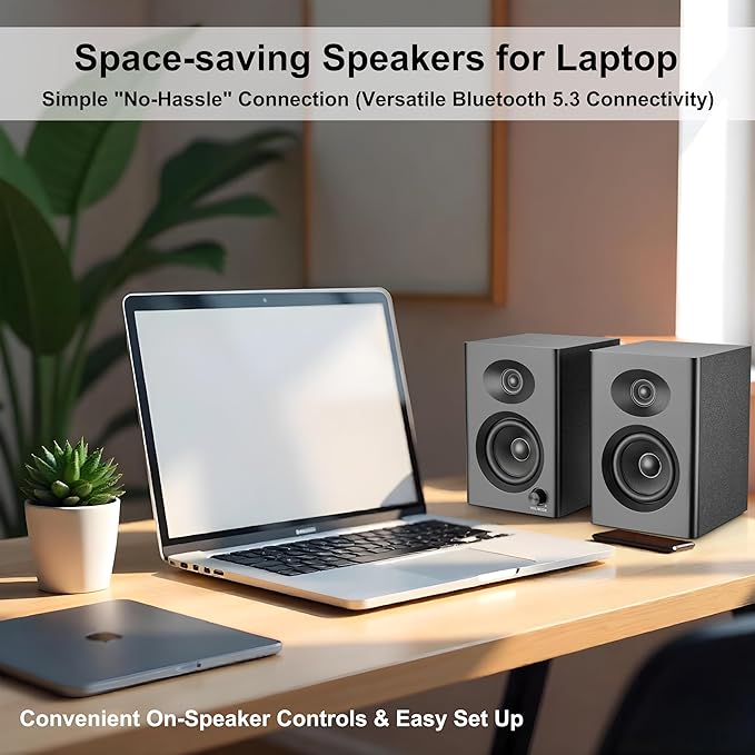 Computer Speakers for Desktop PC - 60W Bluetooth Stereo Sound with Bass, Active Powered Speakers for Home Audio, Monitor, Laptop, Gaming & TV, (Black Pair)