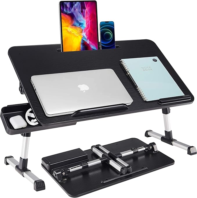 Lap Desk for Laptop,BUILDEC Adjustable Laptop Stand for Desk with Storage Drawer,Foldable Legs Standing Lap Table for Reading, Eating, Working, Writing, Gaming and Drawing in Bed Sofa Couch Floor