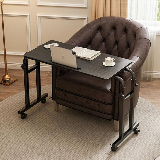 Overbed Table with Wheels, Adjustable Height and Length Over Bed Desk, Hospital Heavy Duty Metal Leg Laptop Stand for Adults