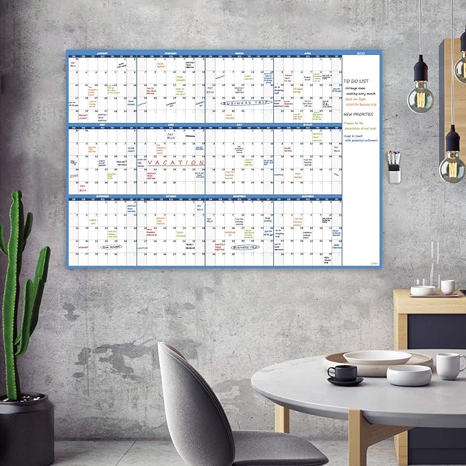 Large Dry Erase Wall Calendar - 52"x36" - Blank Undated Yearly Calendar - Whiteboard Premium Laminated Planner - Reusable Laminated Office Jumbo 12 Months Calendar