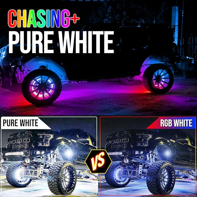 17inch Double Row Wheel Lights with APP & Remote Control, RGB Chasing Wheel Ring Lights with Turn & Braking Signal Compatible with Various Trucks, SUV, and Cars