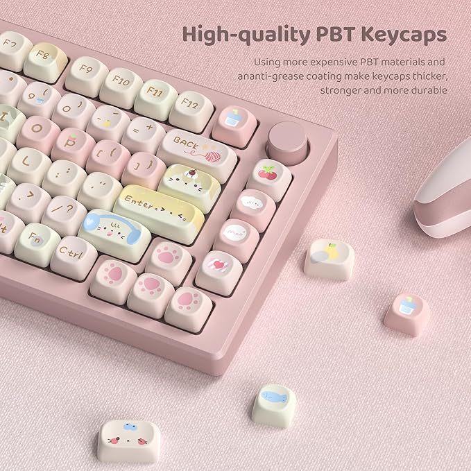dagaladoo PBT keycap Set,MOA Profile keycaps Cute,Pink keycaps 60% 75% 100%,Dye Sublimation Keyboard caps,134 Key Custom Key caps for Gateron MX Switches Mechanical Keyboard