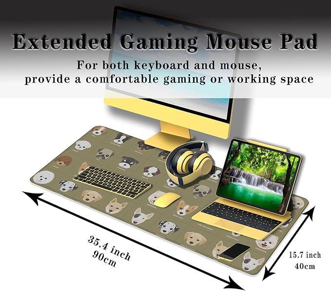 Gaming Mat Cartoon Puppy Dogs Cute Desk Mat, Large Desk Pads Keyboard Mouse Pad, Computer Desk Mat Non-Slip Rubber Base Waterproof with Stitched Edges, 35.4" X 15.7" for Work/Game/Office/Home