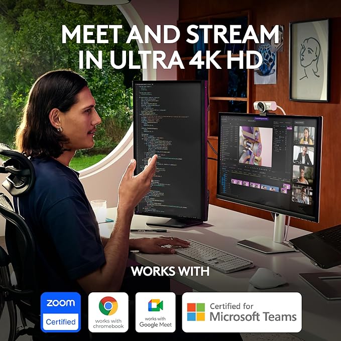 Logitech MX Brio Ultra HD 4K Collaboration, Streaming Webcam, 1080p at 60 FPS, Show Mode, Works with Microsoft Teams, Zoom, Google Meet, Nintendo Switch 2 New GameChat - Pale Gray