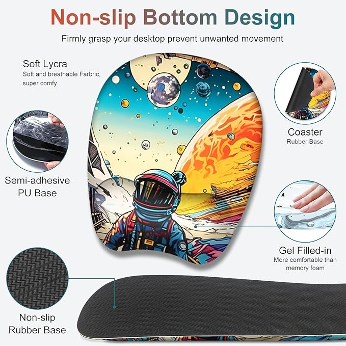 Large Anime Mouse Pad with Wrist Support 4 in1 Set, XXL Big Game Mousepad + Keyboard Wrist Rest+Mouse Wrist Rest Pad +Coaster Gaming Mat for Home Office Computer Boy Man I Strange Planet Space Scene