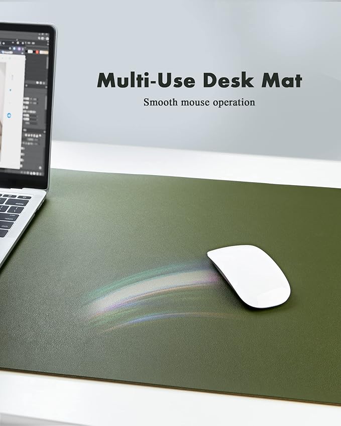 YSAGi Double-Sided Desk Pad, 35.4"x17"Leather Desk Mat, Eco Cork Desk Pad Protector,Large Mouse Pad,Waterproof Desk Blotter for Office/Home(Olive Green)