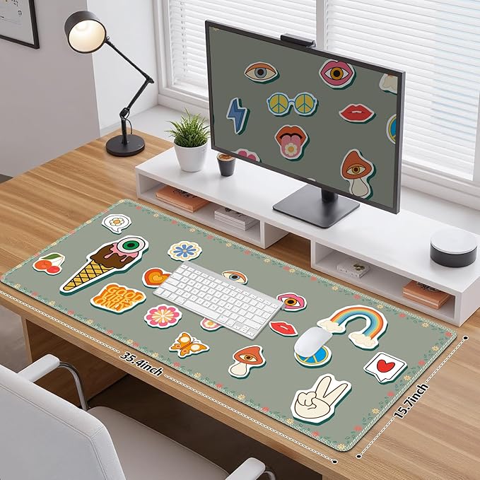 Desk Pad for Keyboard and Mouse, Large Mouse Pad for Desk, Non-Slip Keyboard Mat, Computer Mats for Desk, Cute Desk Pad with Stitched Edges for Office, Gaming I Fashion Funny Icons