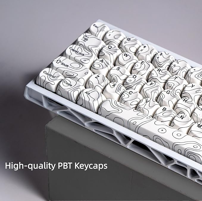 dagaladoo White Topographic Keycap Set, MOA Profile PBT Key caps 60 75 100 Percent,Dye-Sub 129-key Custom Keyboard Keycap for 100% 75% 65% 60% TKL US Layout Mechanical Keyboard