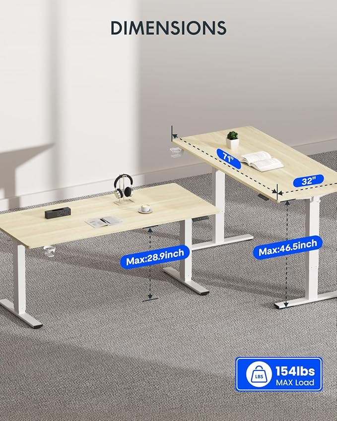 FLEXISPOT 71" x 32" Office Standing Desk, Height Adjustable Sit-Stand Desk, Quiet & Stable, with Cable Management & Cup Holder, for Commercial Use, White Wood Grain Top (2 Packages)