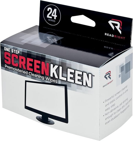 Read Right OneStep Screen Cleaner Wet Wipes, 24 Wipes per Box (RR1209)