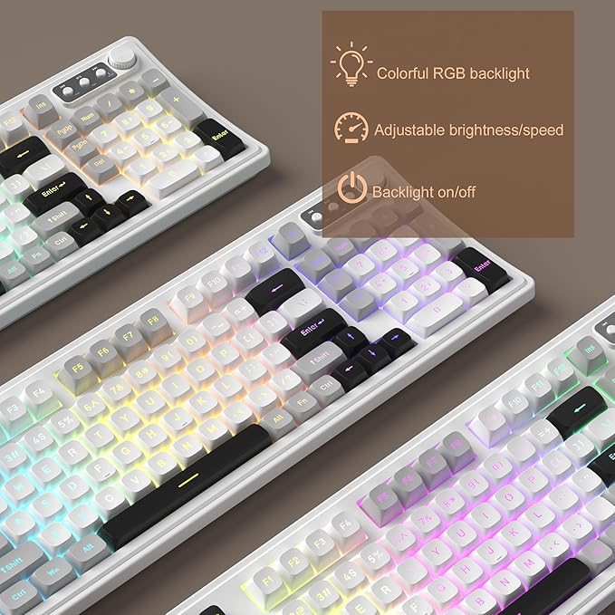 MageGee V990 Creamy Wireless Keyboard and Mouse Combo, 99 Keys RGB Backlit Rechargeable Quiet Gaming Keyboard, Adjustable Optical Mouse, with Number Pad, Keyboards Set for Desktop, Laptop, PC(White)