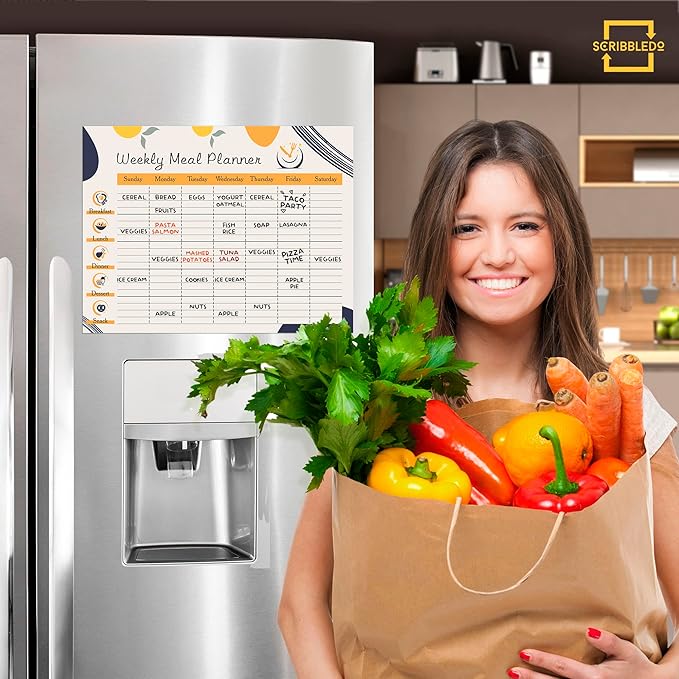 Weekly Meal Planner Dry Erase 13"X17” Magnetic Diet Planner for Fridge Whiteboard Menu Planner Shopping Grocery List Refrigerator White Board Dry Erase Magnet Monthly Menu Board for Kitchen 6 Markers