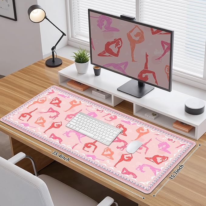 Desk Pad for Keyboard and Mouse, Large Mouse Pad for Desk, Non-Slip Keyboard Mat, Computer Mats for Desk, Desk Pad with Stitched Edges for Office, Gaming I Gift for Yoga Dancing Girl