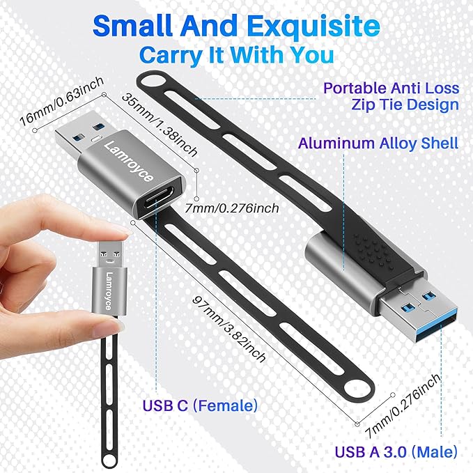 USB 3.0 to USB C 3.1 Adapter 2 Pack, Portable USB Type-C Female to USB A Male Converter Connector, with Lanyard Keychain Support fast charging and 5Gbps data transfer for iPhone17/16 Series,Galaxy S25