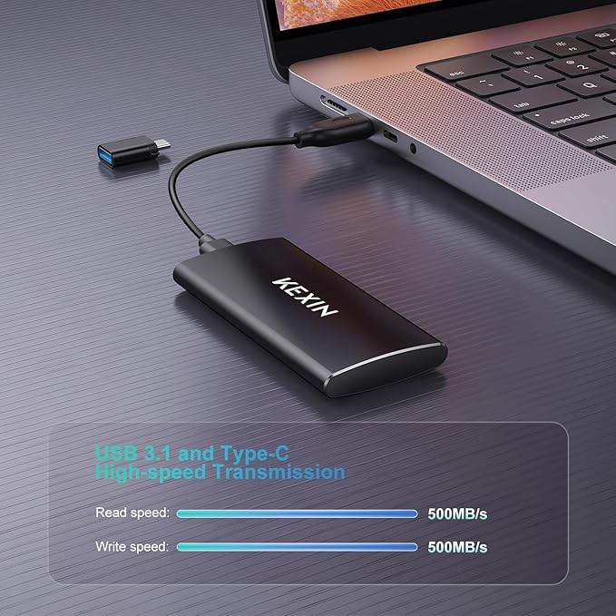 KEXIN 256GB External SSD Hard Drive USB 3.1 Type-c Portable Solid State Drive 256G, up to 500MB/s for PC Mac Android Game Console and More