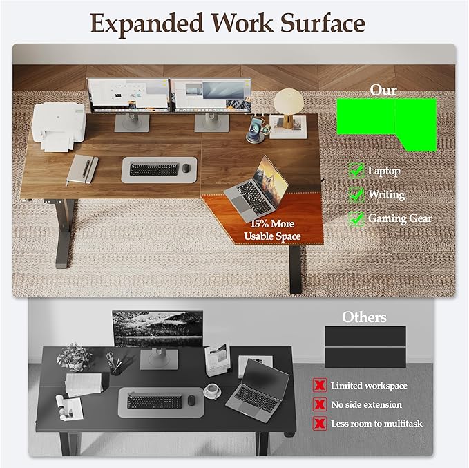 Klicelor 55 Inch L Shaped Standing Desk, Adjustable Height Corner Desk for Home Office Workstation, Sit Stand Desk with Two-Piece Desktop, Dark Walnut