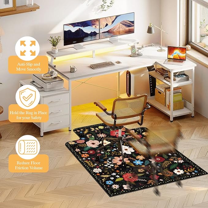 Office Chair Mat for Hardwood Floor & Tile Floor,36"X 48" Heavy Duty Desk Chair Mat for Hard Floors, Under Desk Rug for Rolling Computer Chair,Anti Slip,Low Pile Carpet Protector-Convex Colorful