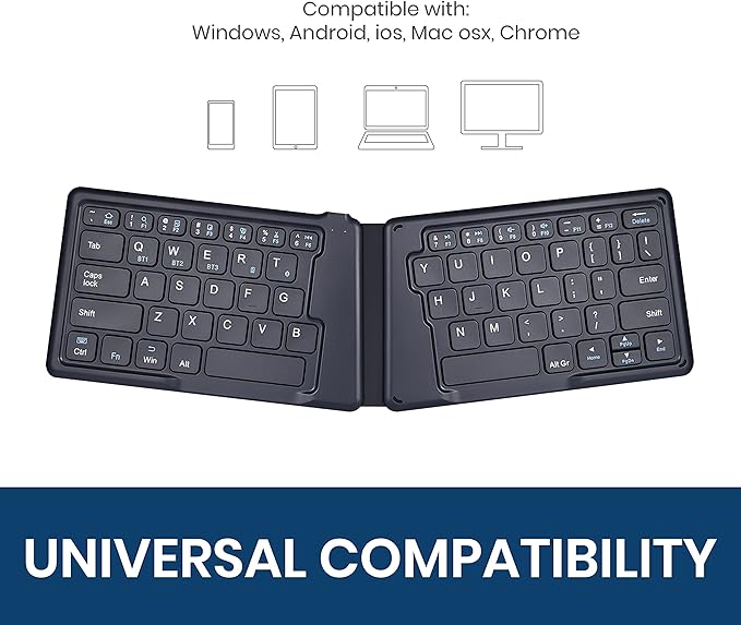 Perixx PERIBOARD-805E US, Wireless Foldable Ergonomic Bluetooth Keyboard, Ultra-Thin X Type Keys, Compatible with iOS, Android, or Windows Smartphone, Tablet, or Laptops, US English
