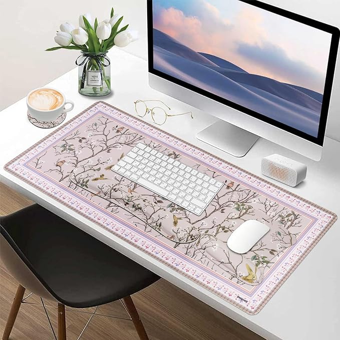 MEGREZ 4-in-1 Ergonomic Memory Foam Wrist Rest Set, Desk Pad, Mouse Pad with Wrist Rest, Keyboard Pad, Suitable for Office Workers, Programmers & Gamers–Relieve Typing & Gaming Fatigue, Light Brown