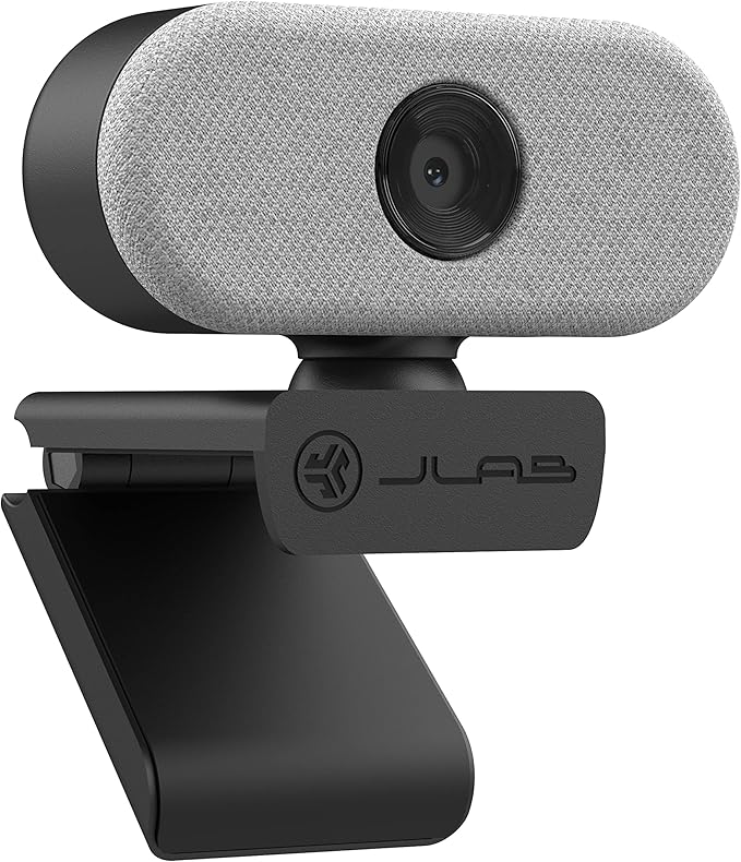 JLab Go Cam USB HD Webcam, White, 1080P/30 FPS, 2.1 Megapixels, Minimalist Portable Set-up, Omni-Directional Microphone, Compatible with PC, Mac and Chromebook