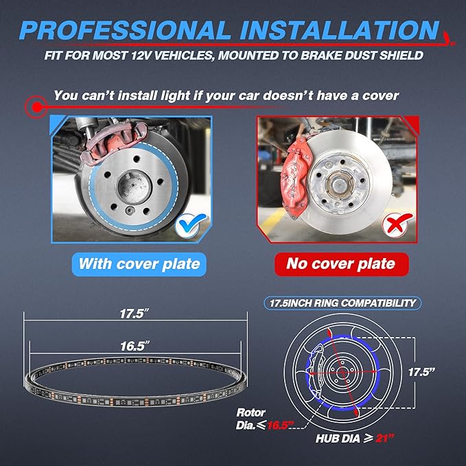 MICTUNING 17inch V1 RGB+IC Chasing Color Wheel Ring Lights Kit with APP Control, Double-Row Dream Color Chasing Flow Neon Wheel Rim Lights with Turn Signal and Braking for Pickup Truck Car SUV