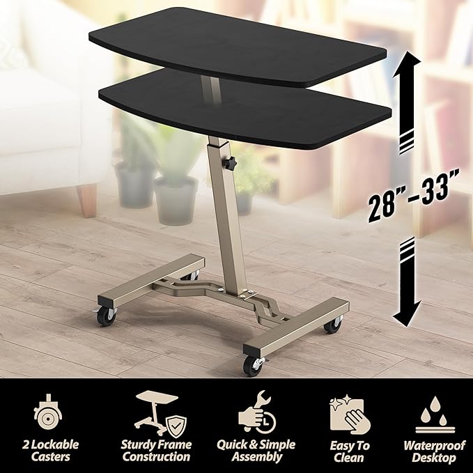Height Adjustable Mobile Laptop Stand Desk Rolling Cart, Height Adjustable from 28'' to 33''