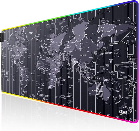KTRIO RGB Large Gaming Mouse Pad Desk Mat, Superior Micro-Weave Cloth, Non-Slip Rubber Base, Stitched Edges, Water-Resistant, for Gamer, Office & Home, 31.5 x 15.7 in, RGB World Map
