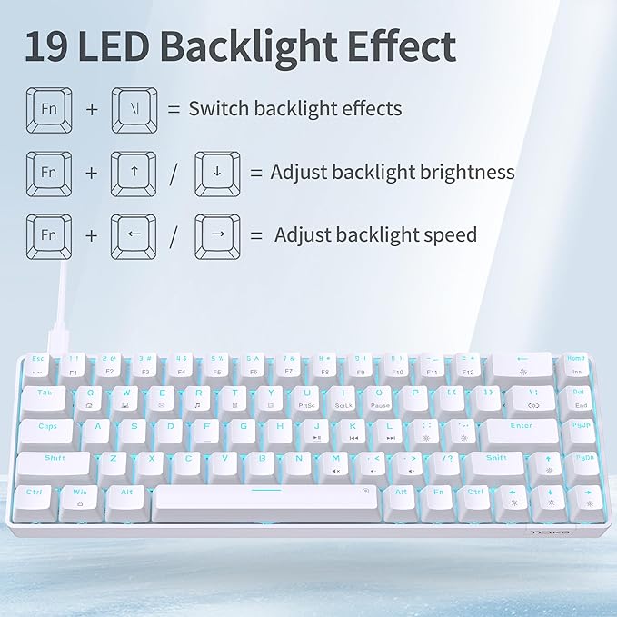 TMKB Falcon M1SE and T68SE，Gaming Mouse and 60% Mechanical Gaming Keyboard Combo, 12800DPI, RGB, Ergonomic with Red Switch-White
