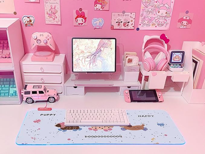 JMIYAV Pink RGB Gaming Mouse Pad 31.5x12 Inch PC XL Large Extended Glowing Led Light Up Desk Pad Non-Slip Rubber Base Computer Cute Mousepad Mat Desk Accessories Gaming Setup 33-1411