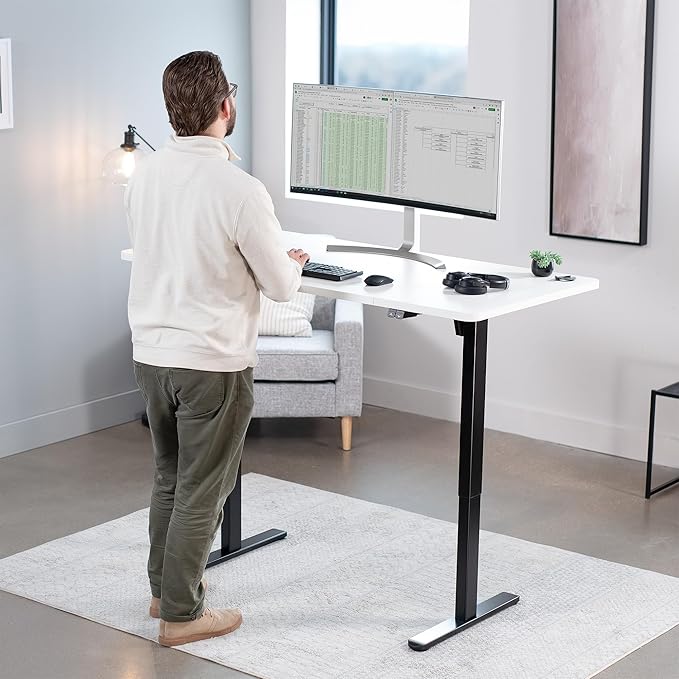 VIVO Electric 60 x 30 inch Stand Up Desk, Height Adjustable, White Top Black Frame, Home and Office Furniture Sets, DESK-KIT-0B6W