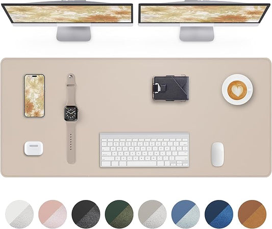 AFIING Leather Desk Pad Protector, Office Mat, Large Mouse Pad, Non-Slip PU Leather Blotter, Waterproof Writing Pad for Office and Home (Beige)