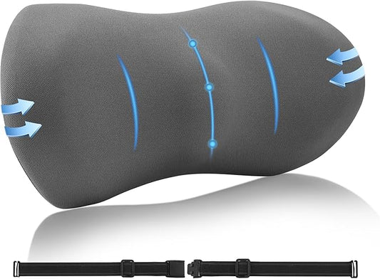 Lumbar Support Pillow for Car with Dual-Grip™ Stability System - Advanced Adaptive Memory Foam Back Pillow for Lower Back Pain Relief, Ergonomic Driving Seat & Office Chair Cushion, Gray