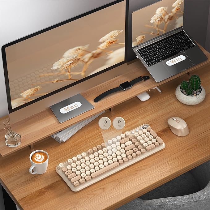 Wireless Keyboard and Mouse Combo, Full-Size Retro Typewriter Keyboard Style, 2.4GHz USB Receiver, Plug-and-Play, Keyboard Mouse Set for Computer, Laptop, Windows, Mac, and PC (Milk Tea)