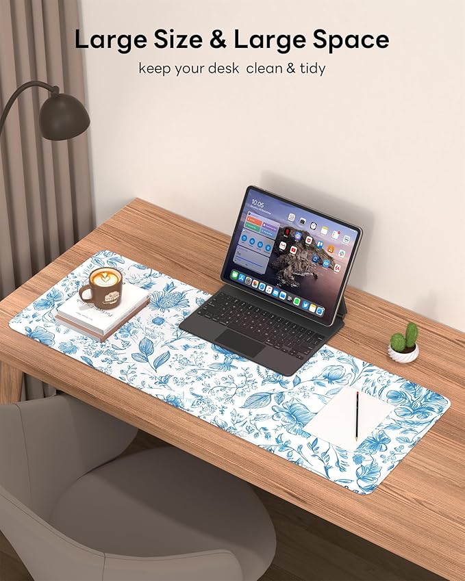 Floral Mouse Pad, 31.5 x 11.8 Large Desk Mat with Stitched Edges & Non-Slip Base, Mousepad for Office, Home, Work, Elegant Flower