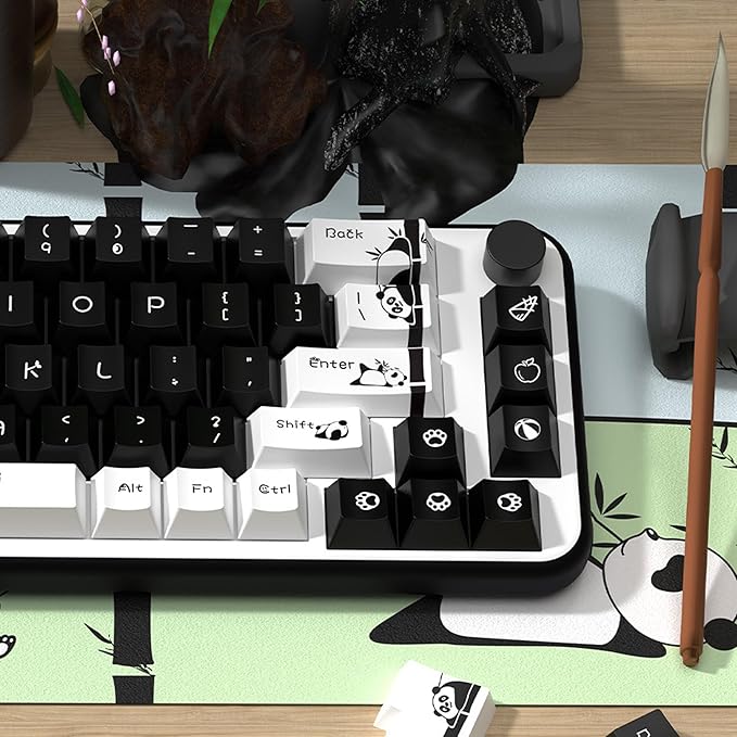 Panda Theme Keycap Set 138 Keys, Cherry Profile PBT Dye-Sub Keycaps for Mechanical Keyboard, 5-Side Sublimation Keycaps Compatible with MX Switch (for 60% 65% TKL 100% Layout)