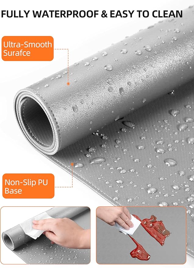 TopMade Mouse Pad with 15W Wireless Charging, XXL Large Leather Desk Mat, Waterproof Gaming Mousepad Home Office Desk Pad Protector, Computer Keyboard Pad, Mouse Mat for MacBook, PC, Laptop, Gray
