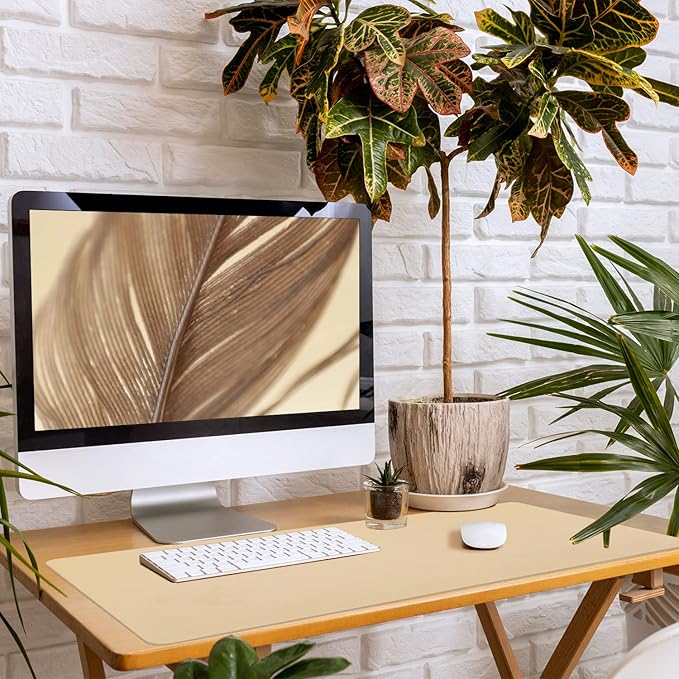 Leather Desk Pad, Large Mouse Pad, Leather Desk Blotter, Non-Slip Desk Pad Protector, Office Desk Pad, Waterproof Desk Mat for Home Office and Decor - Beige (35.4×15.7 Inches)