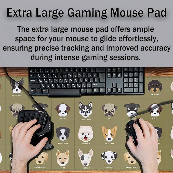Gaming Mat Cartoon Puppy Dogs Cute Desk Mat, Large Desk Pads Keyboard Mouse Pad, Computer Desk Mat Non-Slip Rubber Base Waterproof with Stitched Edges, 35.4" X 15.7" for Work/Game/Office/Home