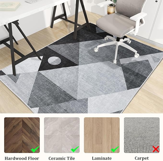 Office Chair Mat for Hardwood Floor, 60"x45" Easy Glide Computer Desk Mat Protector for Rolling Chair Under Desk Rug Nonslip Backing, Machine Wash, (Modern)