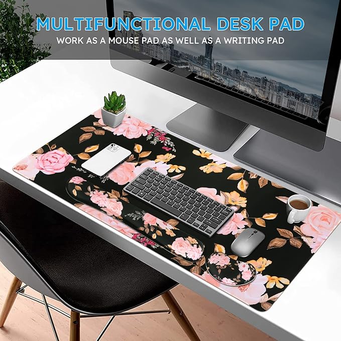 iCasso Keyboard Mouse Pad Set,Extended Gaming Mouse Pad + Keyboard Wrist Rest Support, Memory Foam, Easy Typing Pain Relief, 3Pcs (35.4×15.7 in) Large Ergonomic XXL Thick Mousepad Desk Mat
