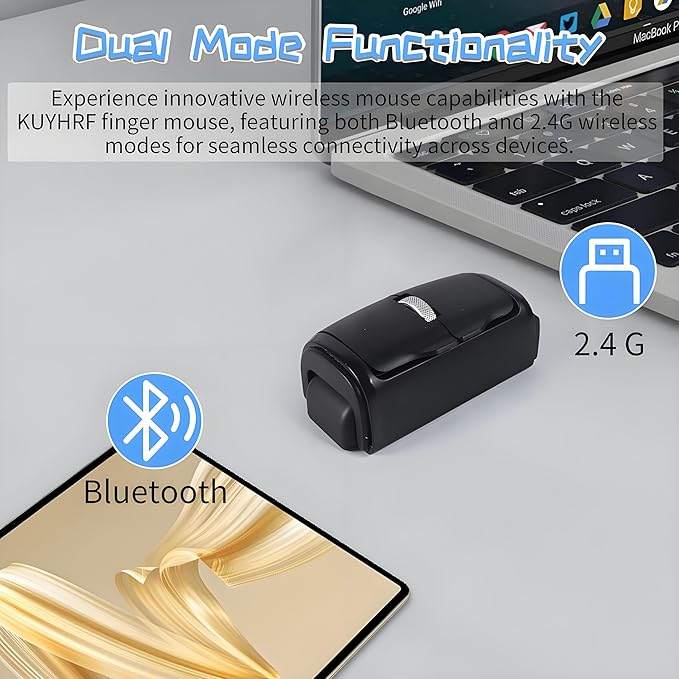 Mini Bluetooth Wireless Mouse Dual-Mode Lazy Finger Ring Mouse - Rotatable Horizontal & Vertical Use, Multi-System Compatible, Ultra Long Battery Life for Laptops, PCs, and Tablets (Black)