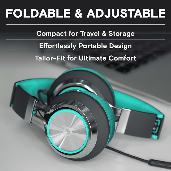 ARTIX CL750 Wired Headphones with Mic & Volume Control — Noise Isolating On-Ear Headphones for Computer and Laptop Wired, Plug in Corded Headphone with Wire (Foldable, Aux Jack 3.5mm)