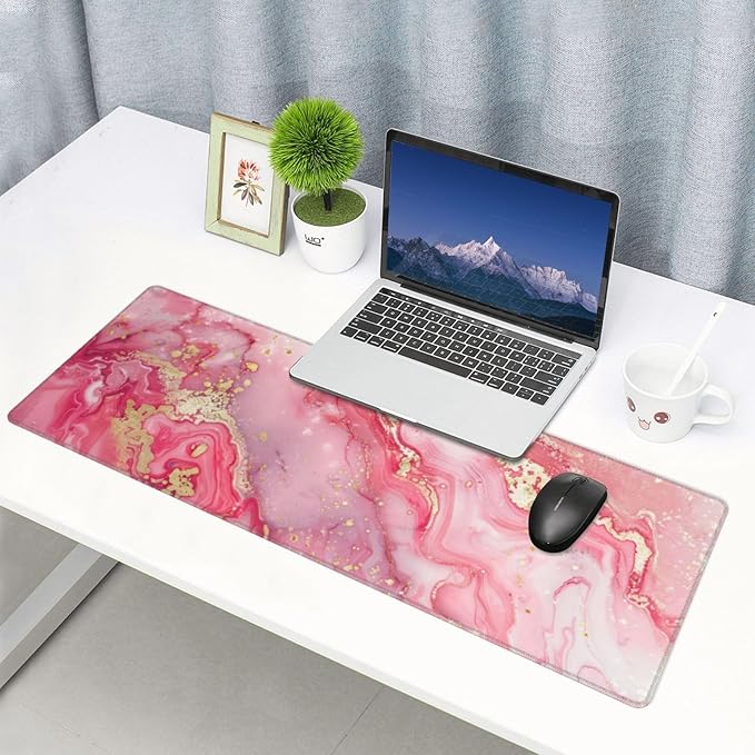 Pink Gold Marble Mouse Pad XL Large Mousepad Non Slip Rubber Base Desk Mat for Laptop Computer Gaming 31.5" X 12"
