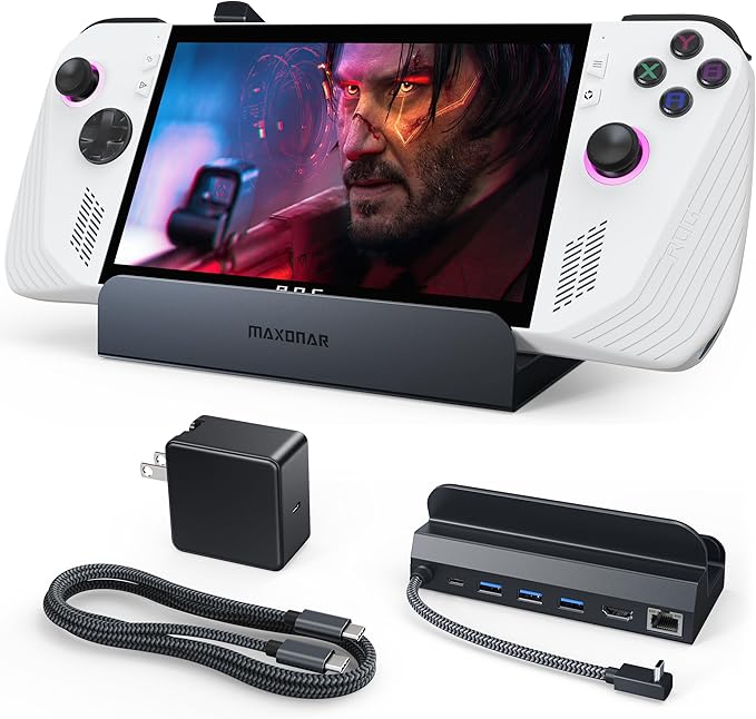 Maxonar 6 in 1 Docking Station with 65W Gan PD Charger (HDMI 2.1, 4K@120Hz) for ASUS ROG Ally X/Steam Deck OLED/Legion Go/MSI Claw with HDMI 2.1, 3*USB-A 3.0, 1000Mbps Ethernet, 100W USB-C