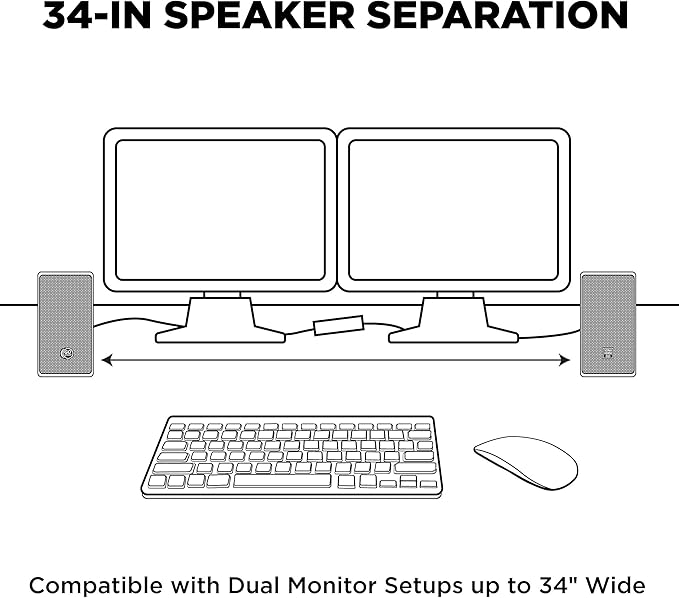 GOgroove Gaming Computer Speakers with Blue LED Light - SonaVERSE O2i Speakers for Desktop, Laptop, PC - USB Speaker 2.0 with AUX Input, in-Line Volume Control, Bass Stereo Sound, 14W (Black)